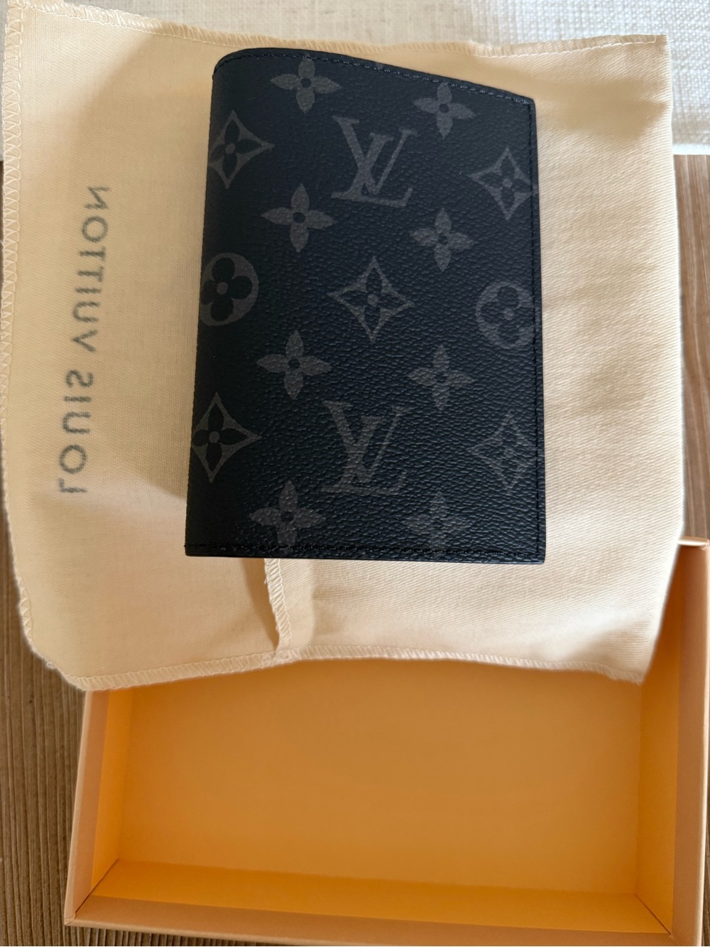 Louis Vuitton Monogram Eclipse Passport Cover in Black and Gray